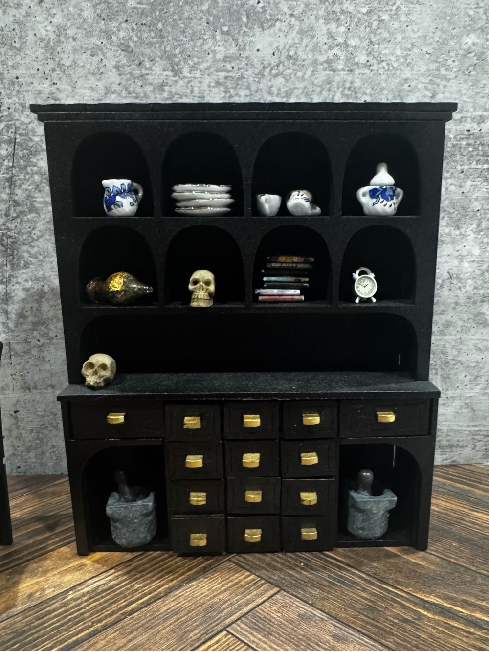 Gothic Witchy Miniature Dining Hutch, Apothecary | Wiccan Altar Decor